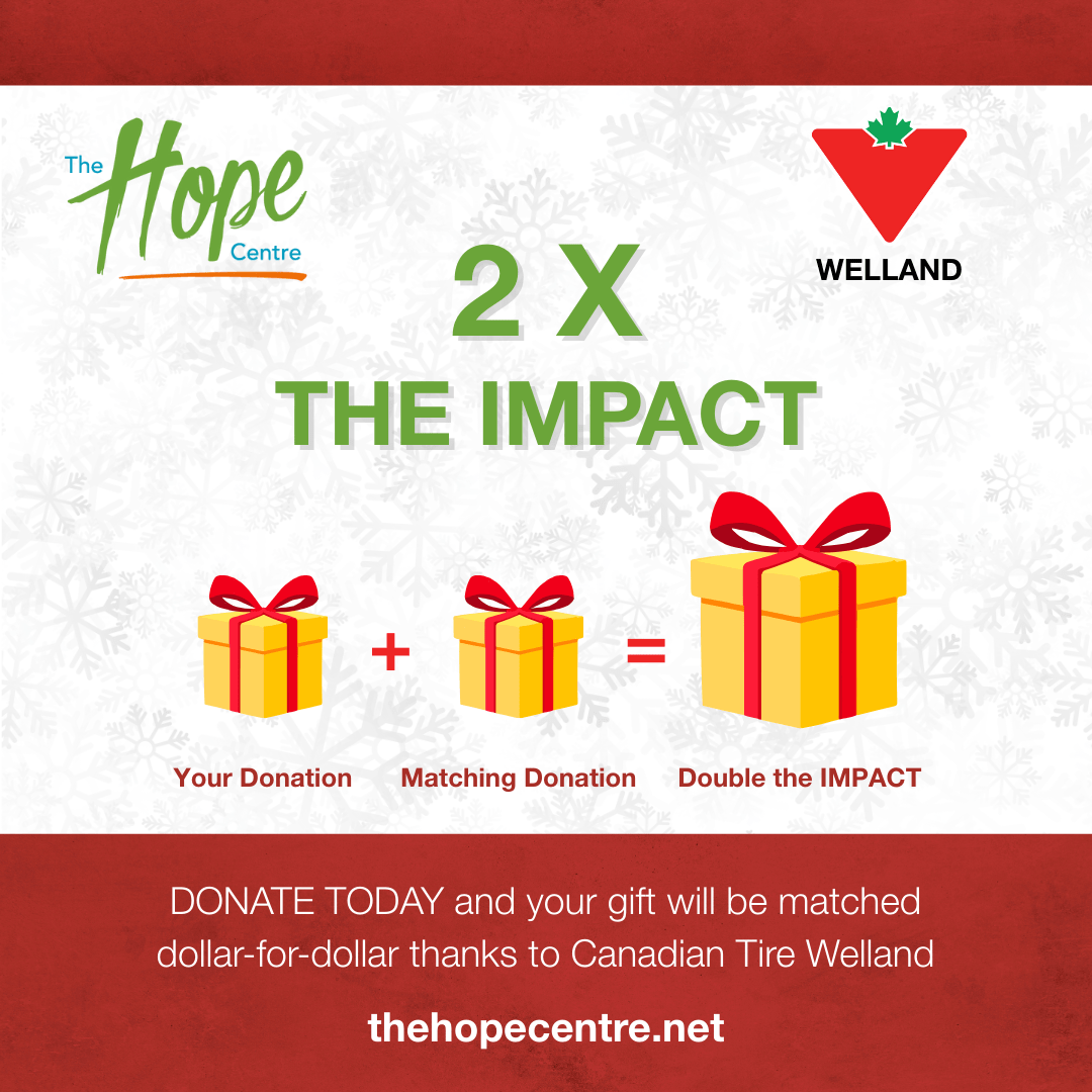 Holiday Matching Gift Challenge. Canadian Tire Welland will match donations dollar-for-dollar, up to $25,000